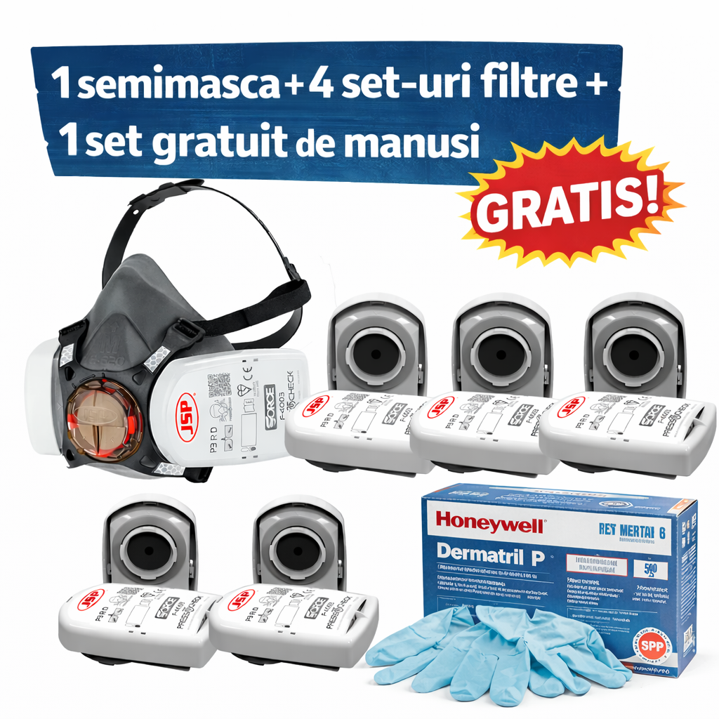 1 semimasca JSP FORCE8 + 4 perechi de filtre ABEK1P3  + 1 cutie de manusi