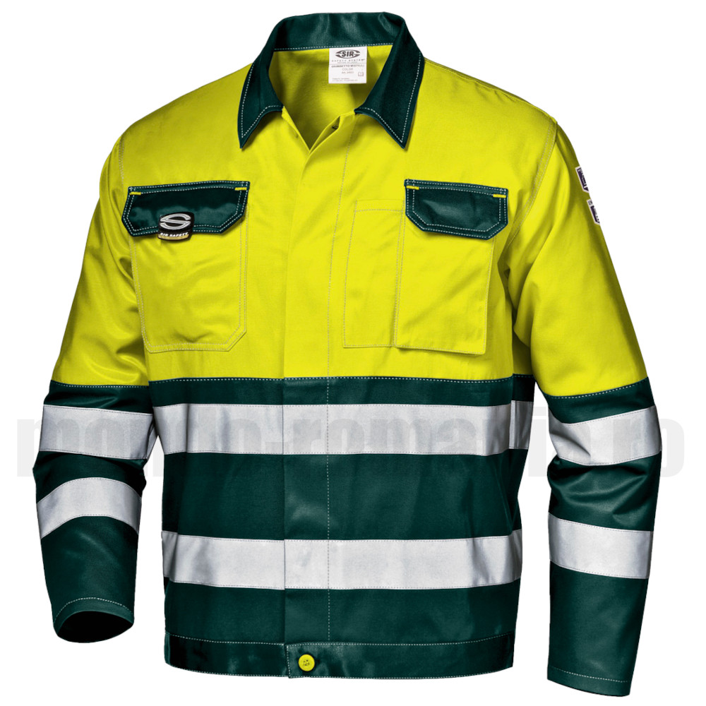 Jacheta neon-verde cu benzi reflectorizante