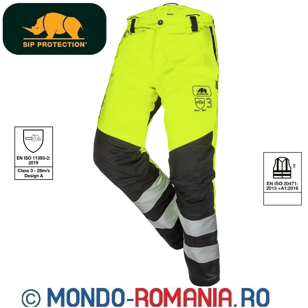 Pantaloni respirabili, reflectorizanti pentru lucrul cu motofierastraul, clasa 3