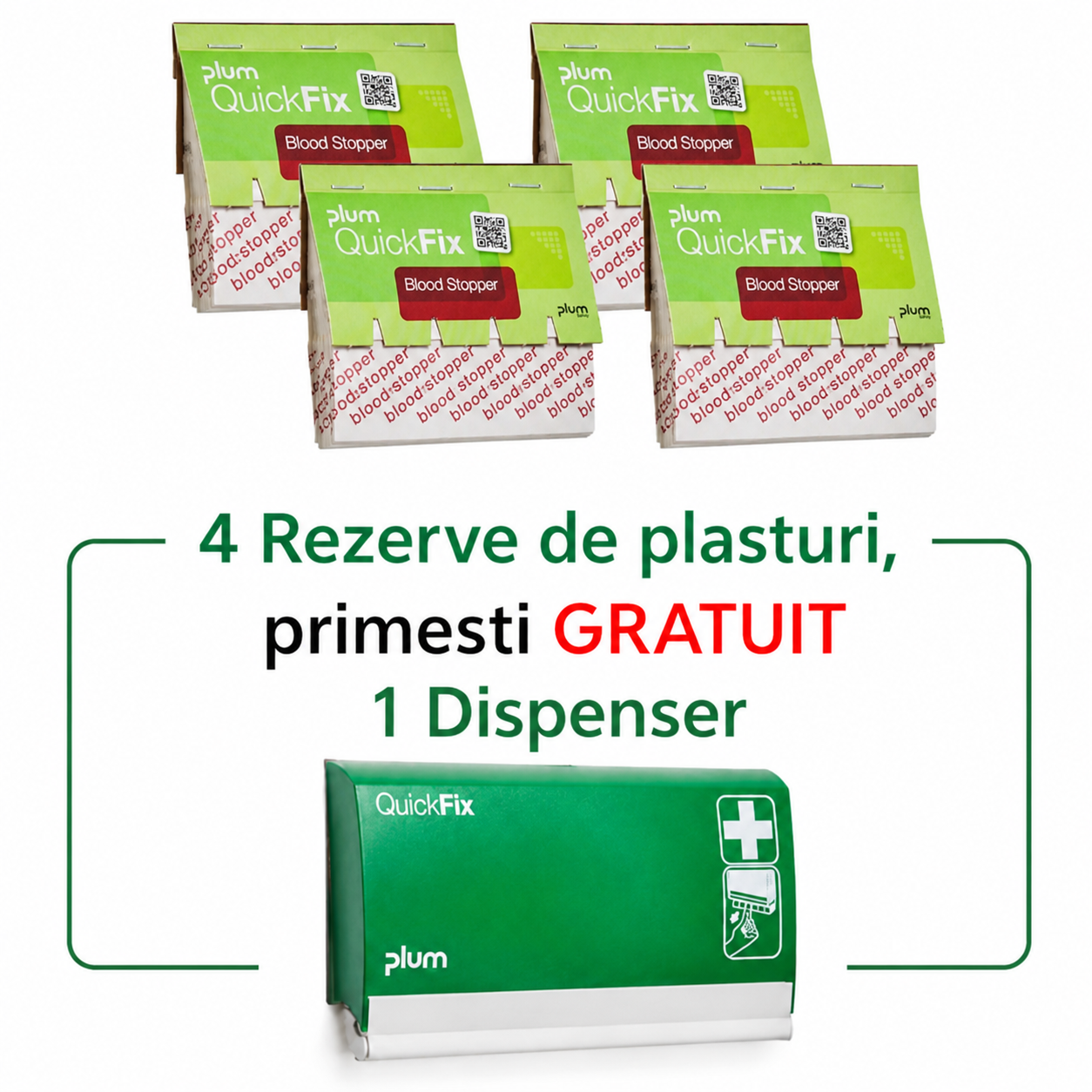 4 rezerve de 45 plasturi negri QuickFix 5522 + GRATUIT 1 dispenser