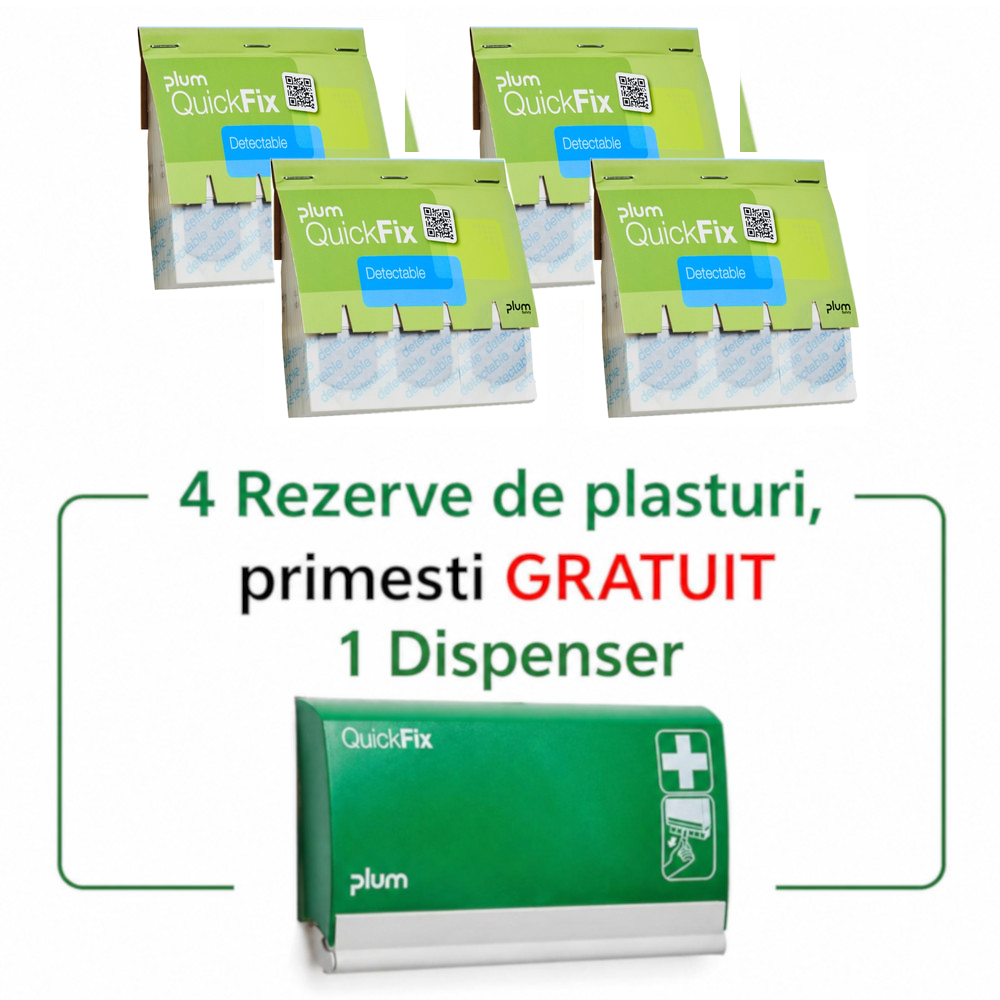 4 rezerve de 45 plasturi detectabili QuickFix 5513 + GRATUIT 1 dispenser 5500