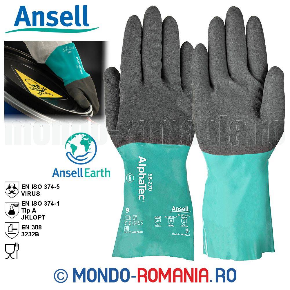 Manusi antichimice nitril ANSELL AlphaTec 58-270 pentru manipularea produselor chimice, uleioase